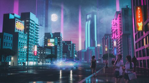 Neon Lights Glow Synthwave